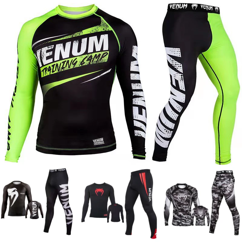 Boxing Two Piece Suit Tights Fight Fighting Training Sets Long Sleeved Sanda Tops and Fitness Trousers Muay Thai Quick Drying