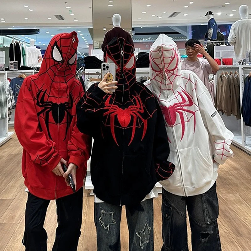 

Толстовка с капюшоном на молнии и принтом паука, Y2K