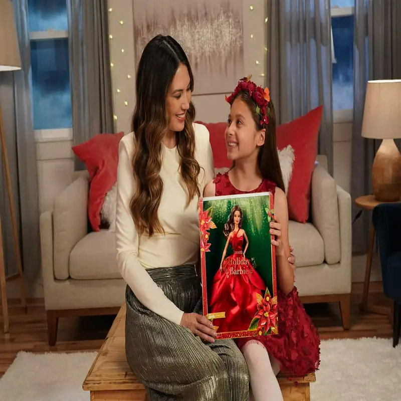 

A Perfect Gift for All Ages! Beautiful, Festive Collectible Brown Hair Holiday Doll with Red Poinsettia Gown - Perfect for Every