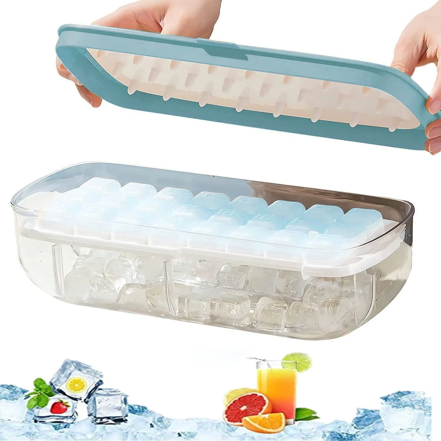 

24 Grid Ice Cube Mold Dust-proof Odor-proof Reusable Ice Tray DIY Ice Maker with Box for Pudding Smoothies