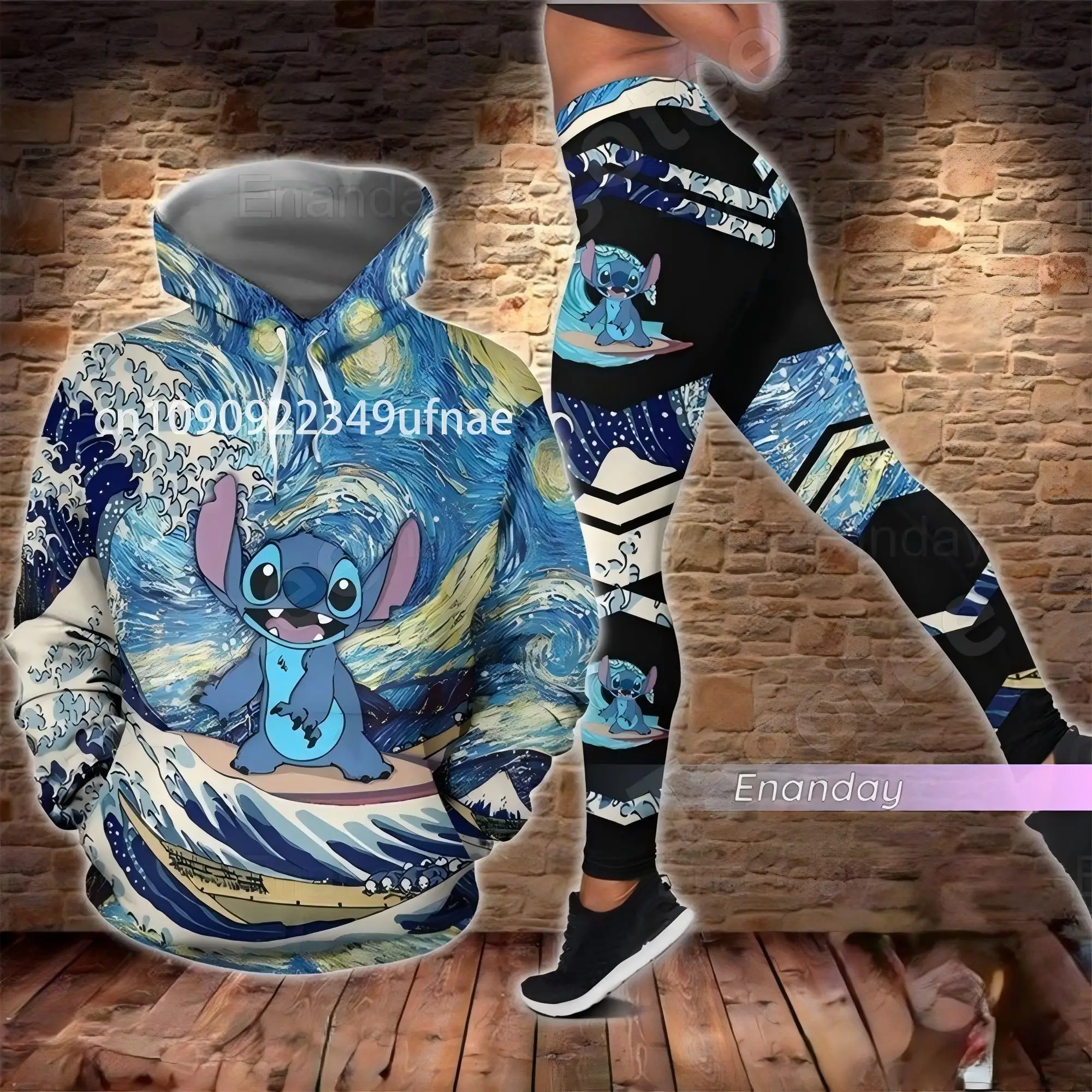 2025 Disney 3D толстовка с капюшоном спортивные штаны для йоги Stitch Fashion женский