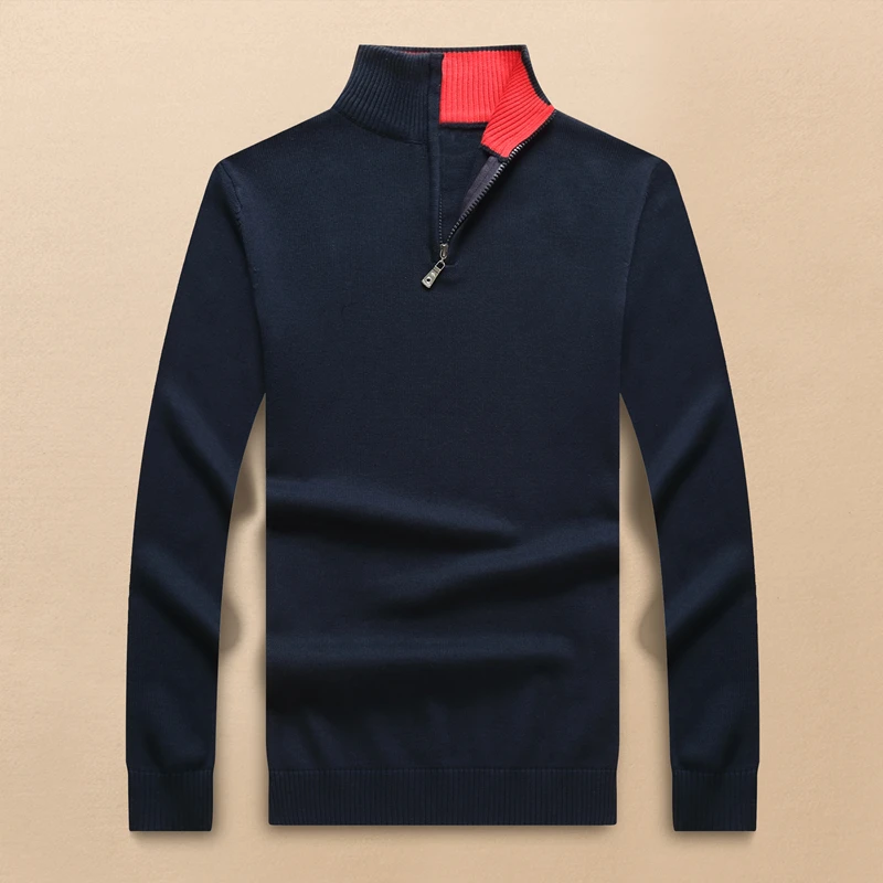 High Quality Men Alligator  Half Zipper High Collar Cotton Sweater Jersey Jumper Hombre Pull Homme Men Knitted Sweaters Top