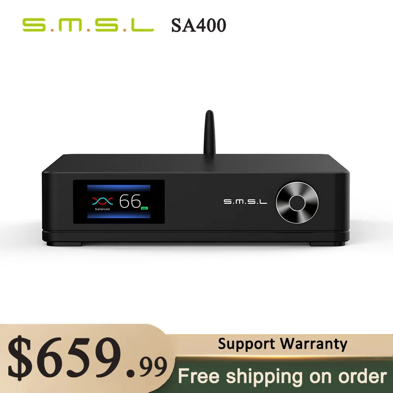 

SMSL SA400 Bluetooth5.0 Hifi Power Amplifier High Resolution NJW1195 Super Bass Preamp Output APT-X XLR RCA With Remote Control