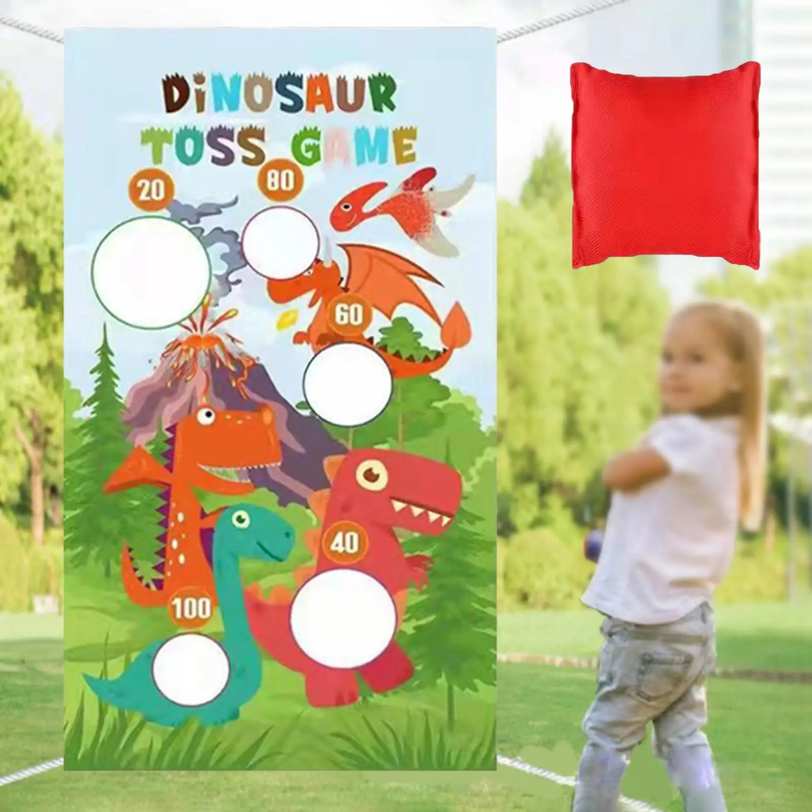 

Dinosaur Toss Games Banner Set for Birthday Party Carnival Games with Bag Game Twine Washable for Outdoor Picnic Party Gifts