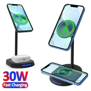 30W 4 In 1 Magnetic Wireless Charger for iPhone 12 13 Pro Max Mini Airpods pro Desktop Phone Stand Qi Fast Wireless Charger Pad