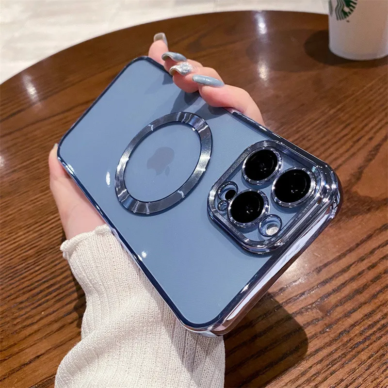 

Luxury Plating Clear Logo Hole Shockproof Case on For iPhone 11 12 13 14 Pro Max Mini XR X XS 7 8 Plus Lens Protector Cover