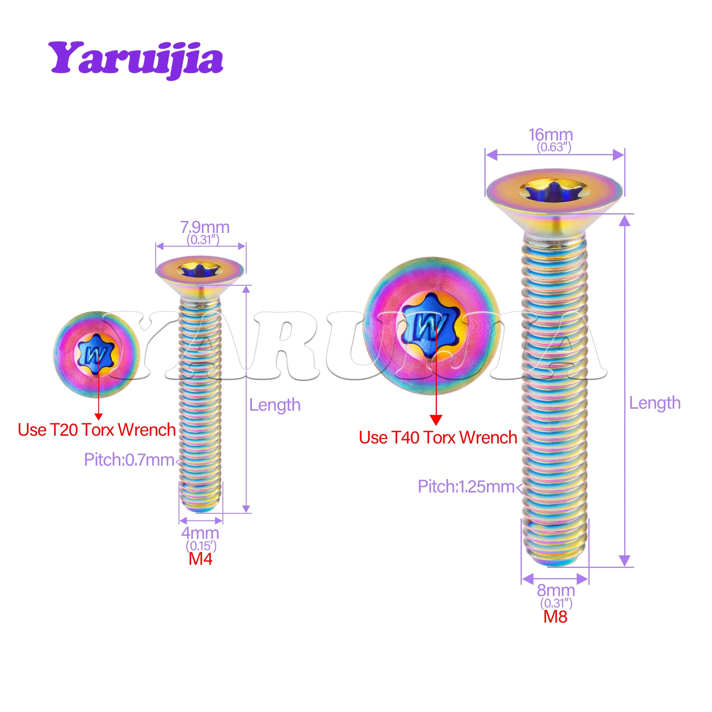 Фото Титановый болт Yaruijia M4/M8x8-70 мм, плоский винт с потайной головкой Torx, крепеж для велосипеда, мотоцикла, автомобиля №2