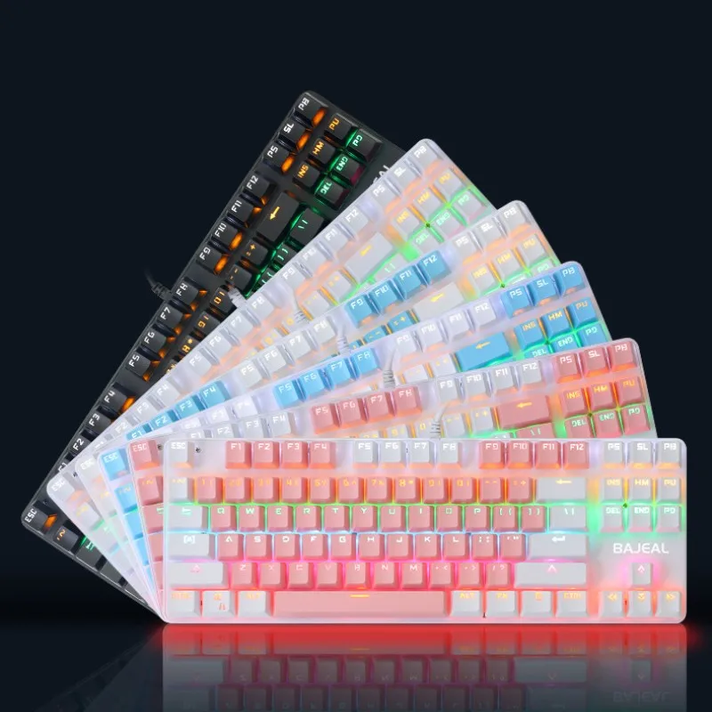 

Проводная Механическая клавиатура 87 клавиш с зеленой осью, RGB, USB-подсветка, игровая клавиатура CF, LOL, еды курицы, водонепроницаемая игровая м...