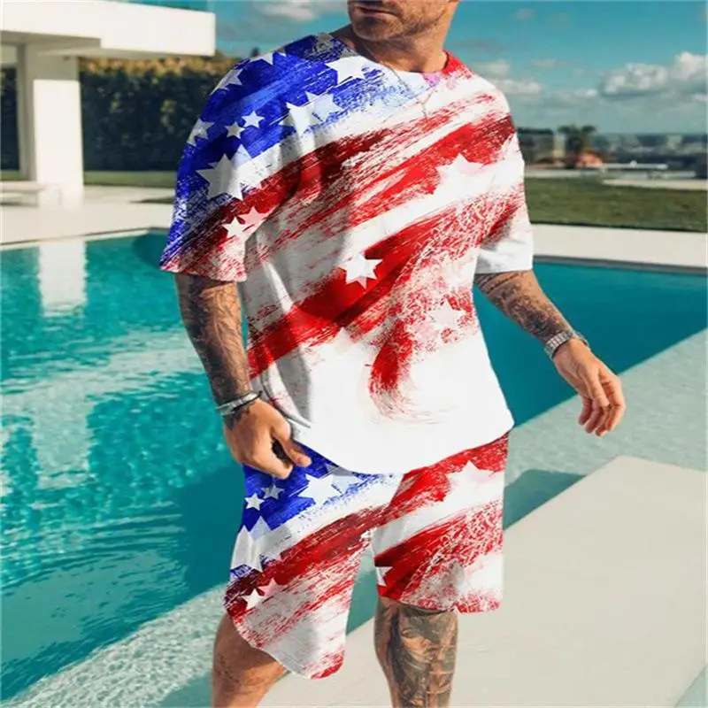 2023 Summer Sports Suit T-shirt Shorts 2-piece Animal Print Suit Sports Suit Oversized Casual Street Wear Men's Suit Street Wear