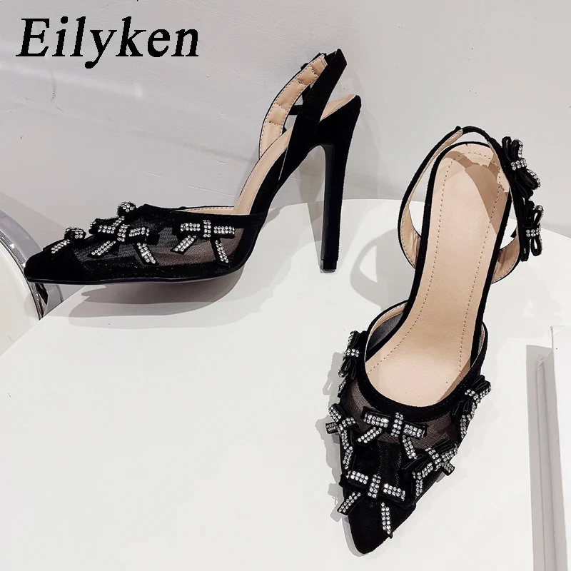 

Eilyken/Новое поступление; Женские туфли-лодочки из сетчатой ткани; Коллекция 2023 года; Весенние босоножки с острым носком на высоком каблуке со стразами; Летняя обувь для стриптиза