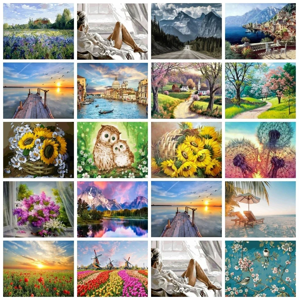 

AZQSD Oil Painting By Numbers Landscape Mountain Acrylic Paint Canvas Art Paint By Numbers City Gift Living Room Decoration