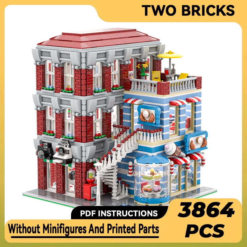 

Moc Building Blocks Modular Street View Corner Building Technical Bricks DIY Assembly Construction Toys For Child Holiday Gifts