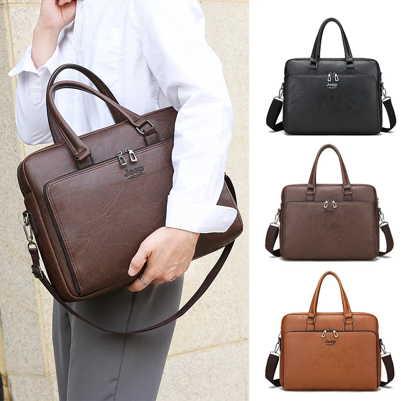 Men'S Executive Briefcase Leather Handbag Computer Laptop Document Shoulder Business Messenger Crossbody Side Briefcase Bag