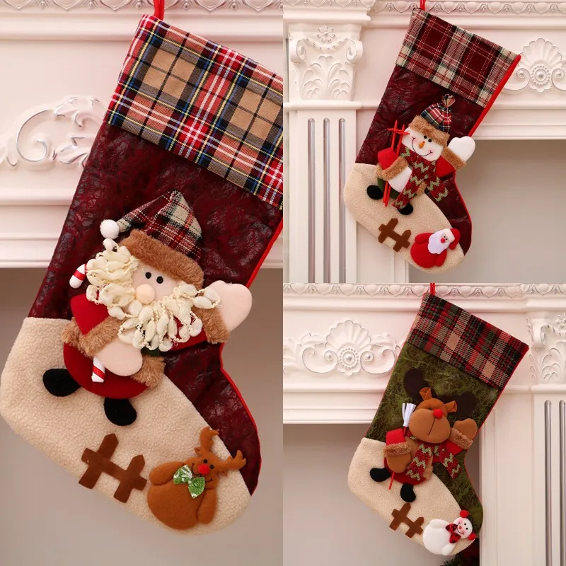 

Merry Christmas Socks Christmas Tree Ornaments Sack Xmas Gift Candy Bag Cute Fabrics with Multiple Styles To Choose From