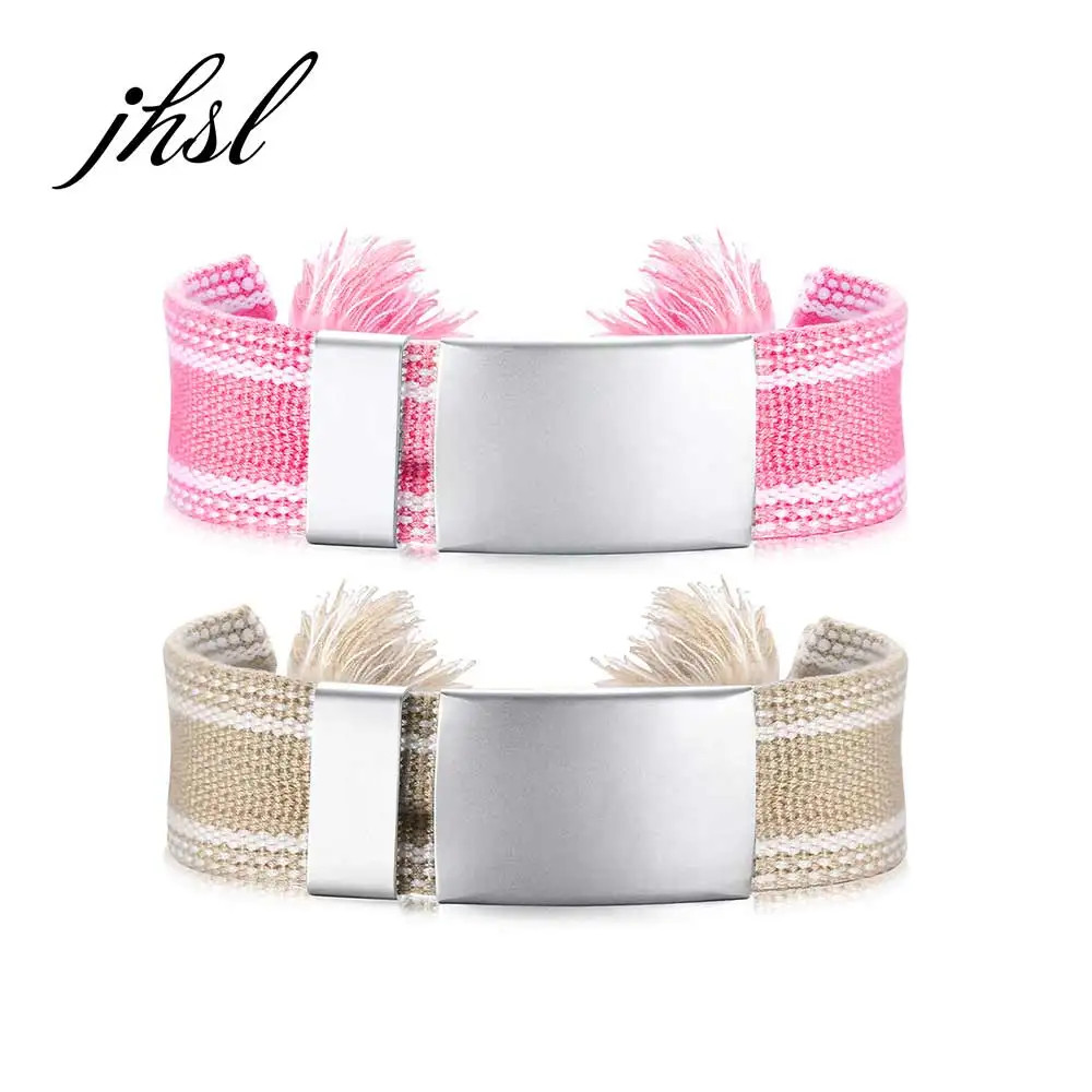 

JHSL Women Rope Bracelets Pink Brown Fashion Jewelry Stainless Steel Girlfriend Gift Female Bangles New 2021