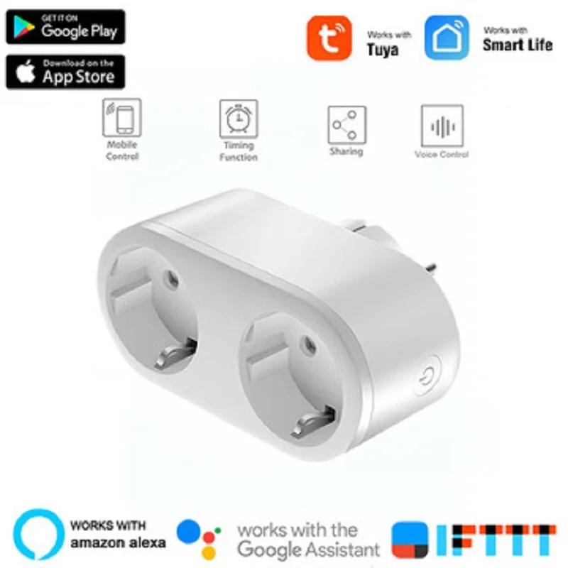 

2022 New WiFi Smart Plug Outlet 2 in 1 Tuya Remote Control Home Appliances Works with Alexa Google Home No Hub Required