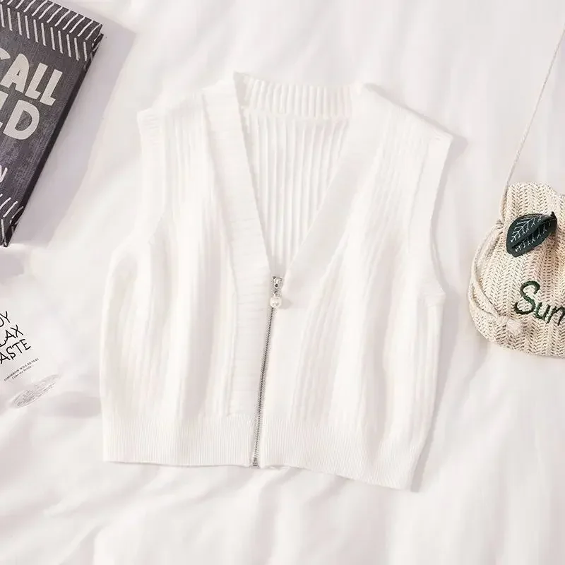 Короткий вязаный топ для женщин черный жилет с v-образным вырезом женские свитера