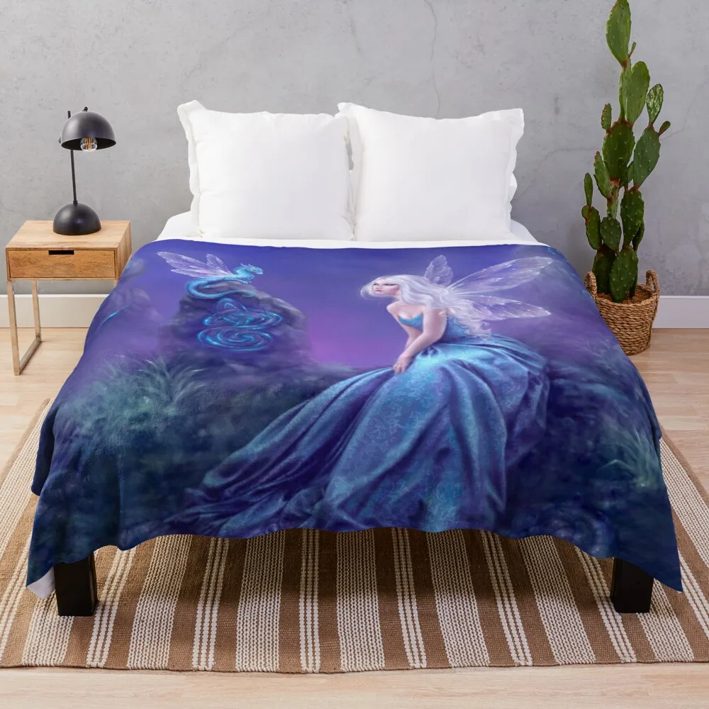 

Luminescent Fairy & Dragon Art Throw Blanket decorative bed blankets