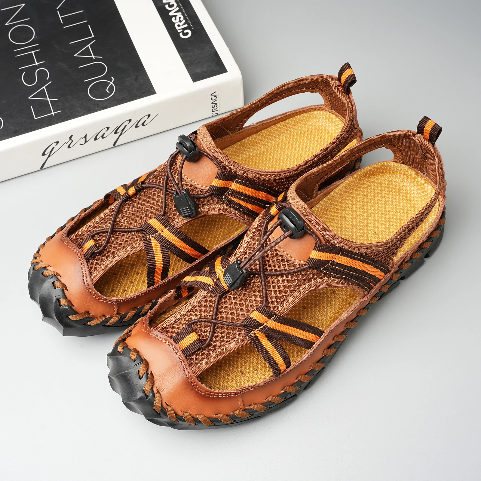 

Мужские пляжные сандалии, Нескользящие уличные дышащие универсальные Водонепроницаемые босоножки на платформе, повседневные сандалии с круглым носком, лето