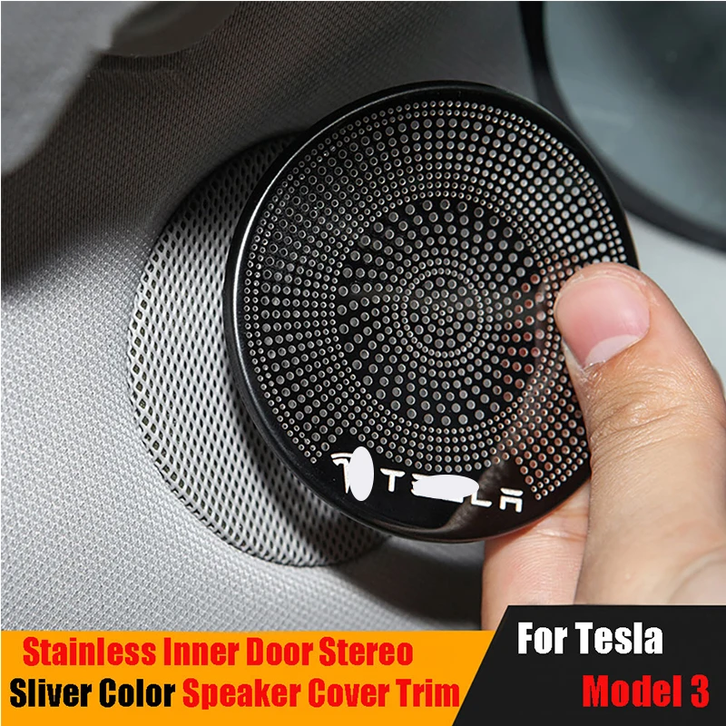 

2PCS Black Stainless Inner Door Stereo Speaker Cover Trim For Tesla Model 3 2017-2021