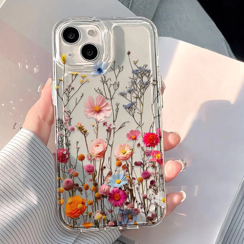 Фото Прозрачный мягкий силиконовый чехол с цветочным узором для iPhone 14, 15, 13, 12, 11 Pro, 16, 17 Pro Max, XS, 7, 8 Plus, ударопрочный №1