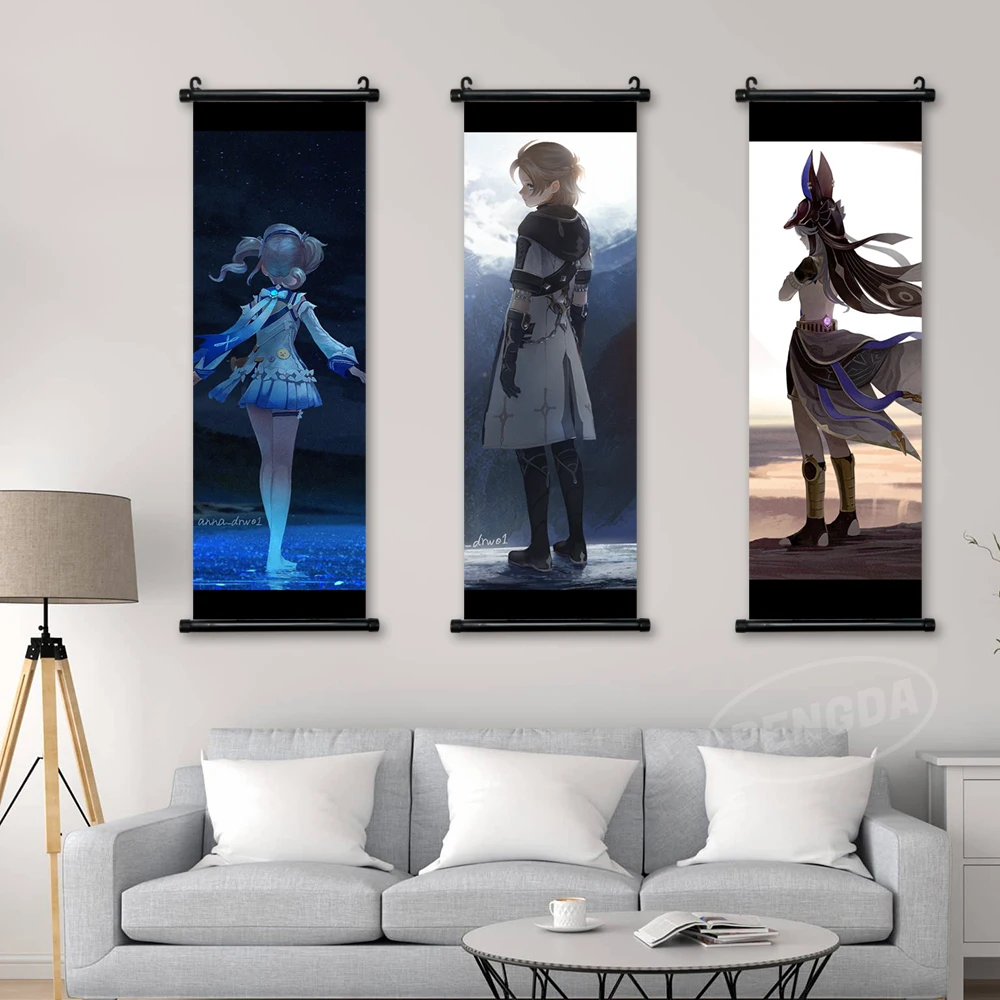 

Home Decor Genshin Impact Hanging Game Poster Kamisato Ayaka Canvas Wall Art Kaedehara Kazuha Print Painting Scroll Living Room