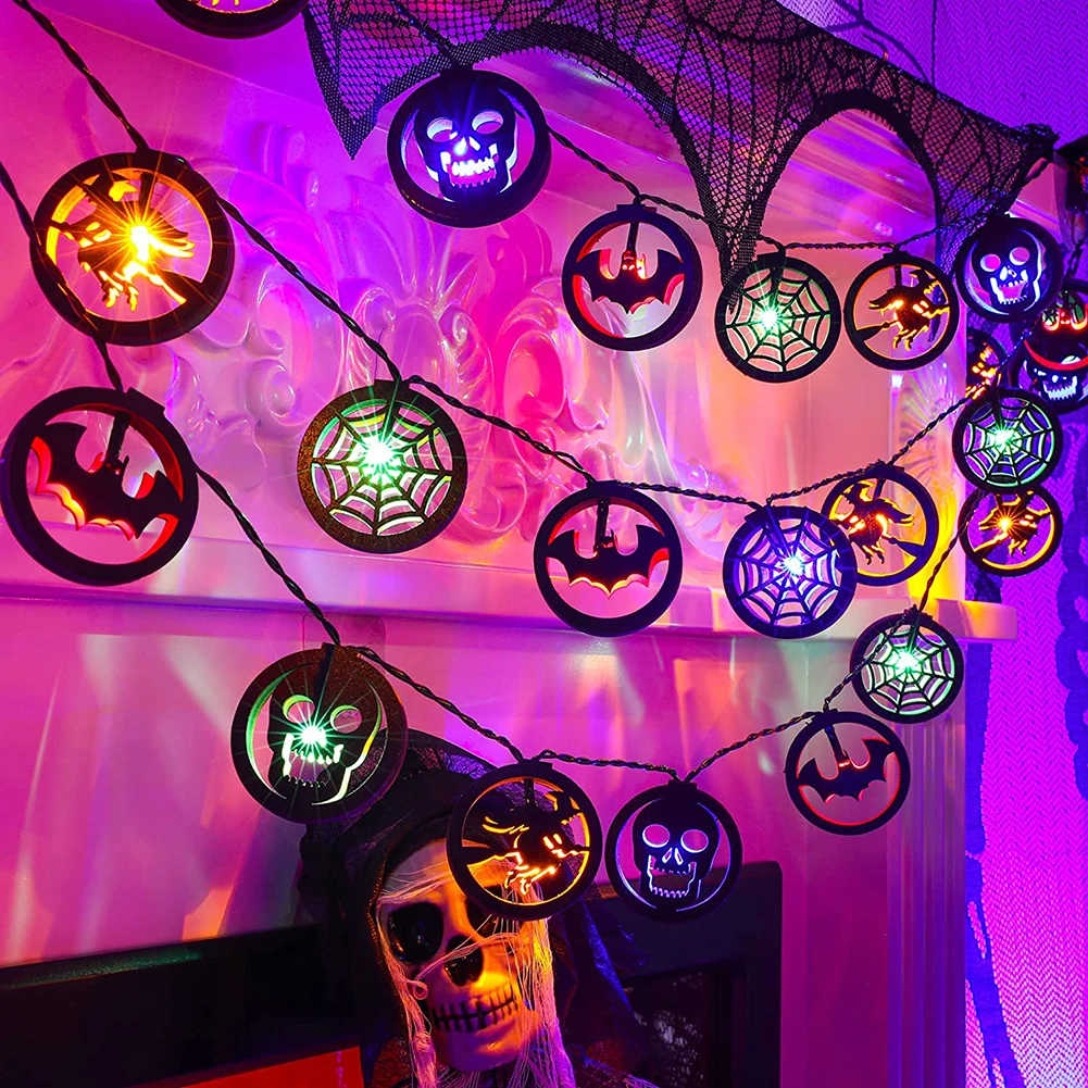 

Гирлянда на Хэллоуин, 3 м, 20 светодиодный, тыква, паук, летучая мышь, Череп, гирлянда для дома и улицы, праздничные украшения на Хэллоуин свети...