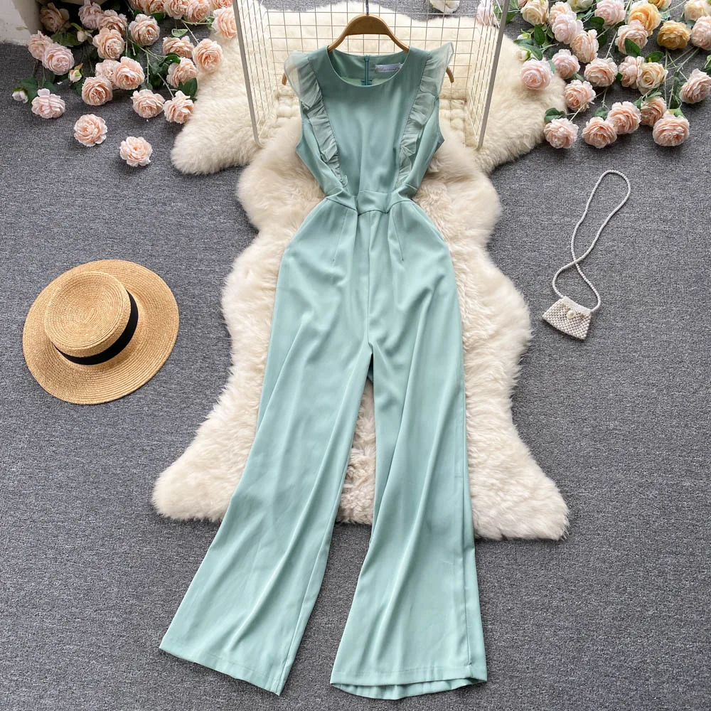 

Round Neck Sleeveless Jumpsuit Women's Summer 2022 New Fashion Round Neck High Waist Slim Casual Wide Leg Overalls G509