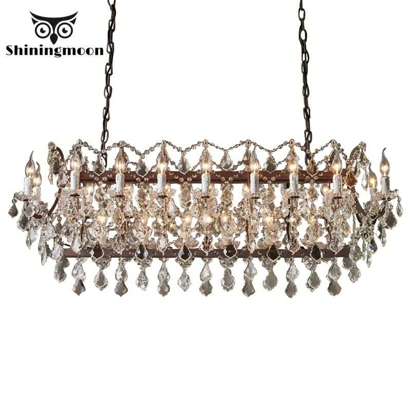 

Gold Crystal Rectangular Chandelier Lighting French Country Vintage Candle Living Room Hanging Lights Lustre Luminaria 111V~240V