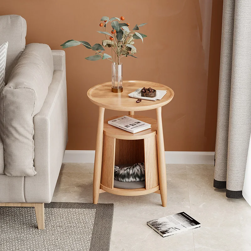 Nordic solid wood small tea table simple modern sofa edge a few corners circular low creative cat nest |
