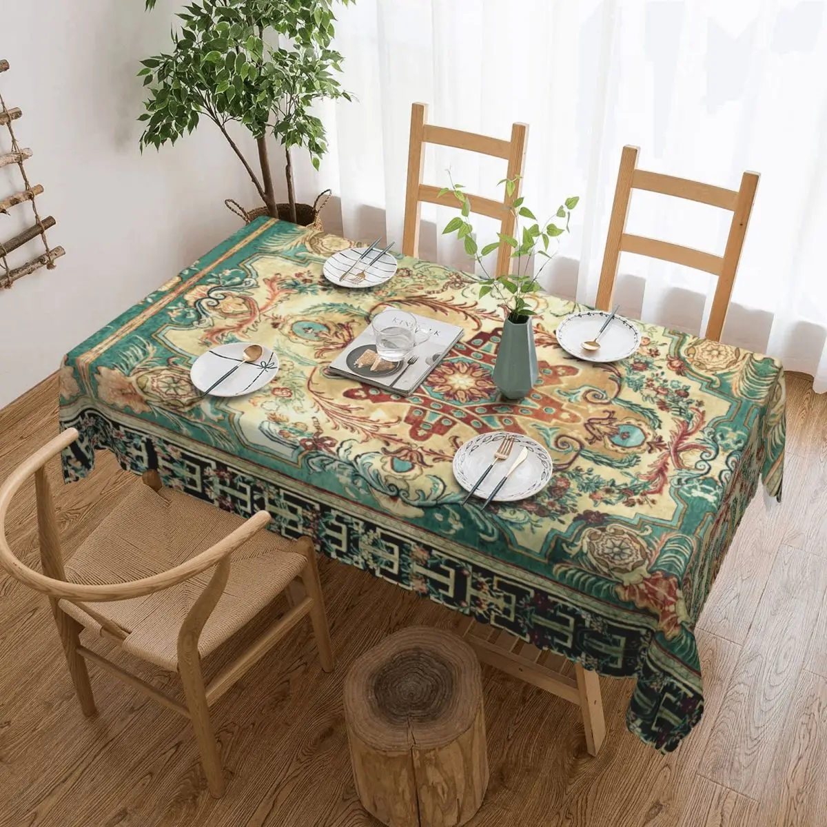 

Rectangular Oilproof Antique French Vintage Bohemia Floral Aubusson Table Cover Table Cloth Tablecloth for Dining
