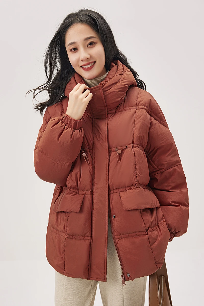 90% White Goose Down Puffer Jacket Hooded Casual  Winter  Zipper  Pockets  Coat Women  Casacos De Inverno Feminino
