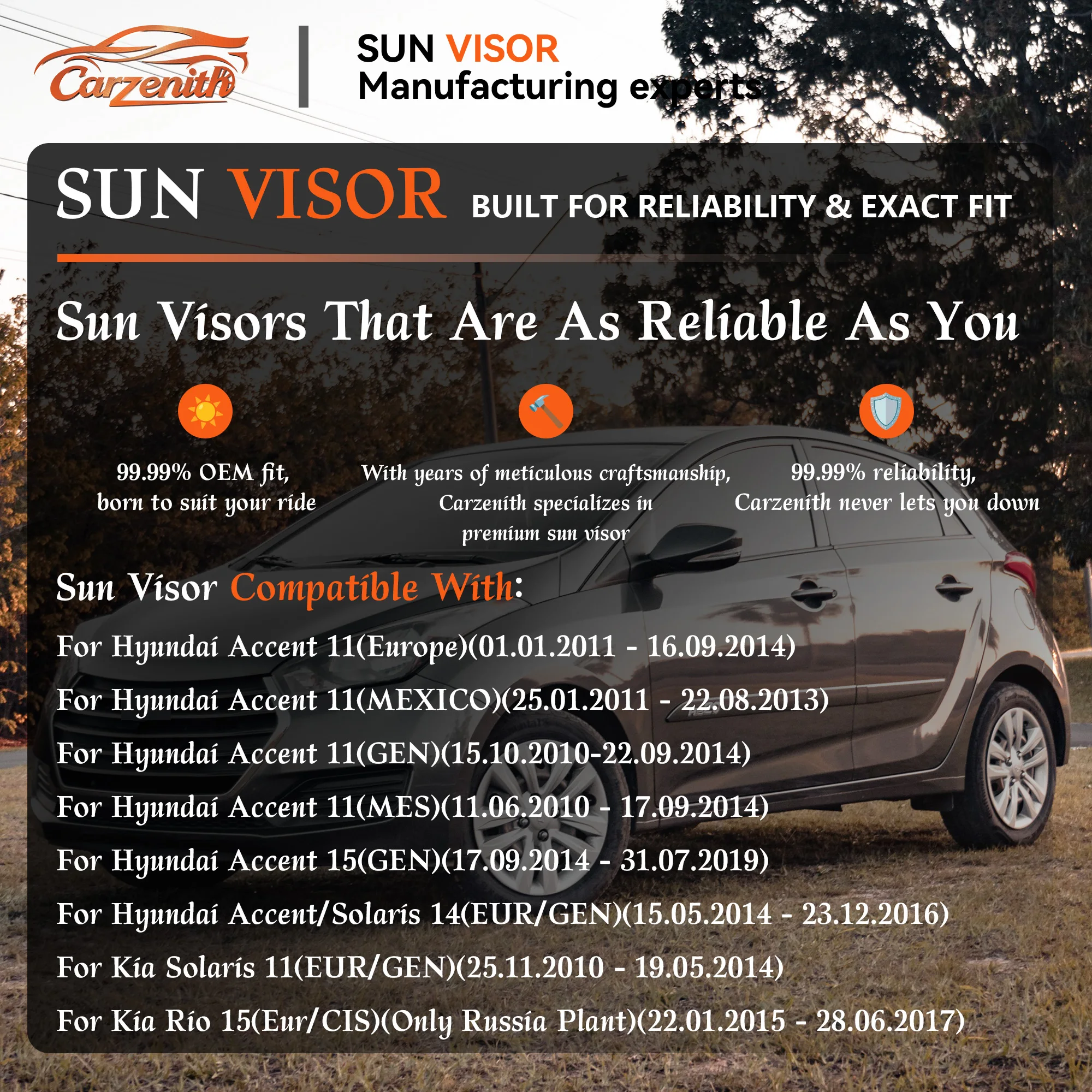 Фото Солнцезащитный козырек для Hyundai Accent RB 11 15 2010 2011 2012 2013 2014 2015 2016 2017 2018 2019, для Kia Rio III UB Solaris 14 №2