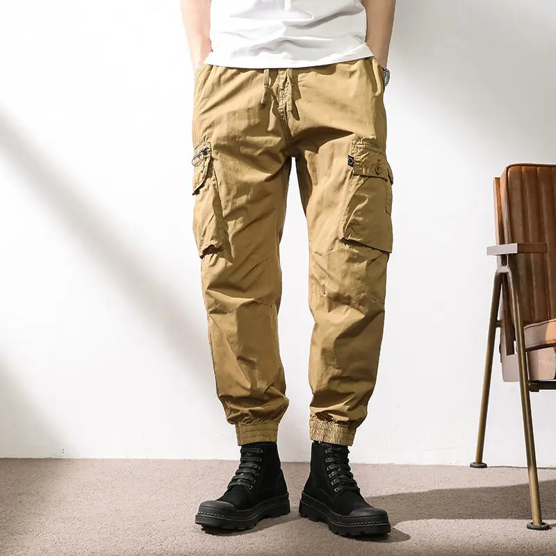 

2022Men's Spring and Summer New Retro Overalls Hong Kong Style Trendy Stylish Loose plus Size Casual Multi-Pocket Trousers