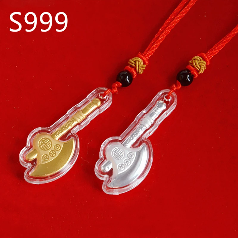 

Sterling 999 Silver Foil Gold Plated Lucky Axe Pendant Rope Necklace Promotional Gifts Preferred Women Men Kids Childred Jewelry