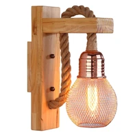 industrial retro hemp rope e27 wall lamp bedside kitchen vintage led sconces stair balcony home decor wood wall mounted lighting