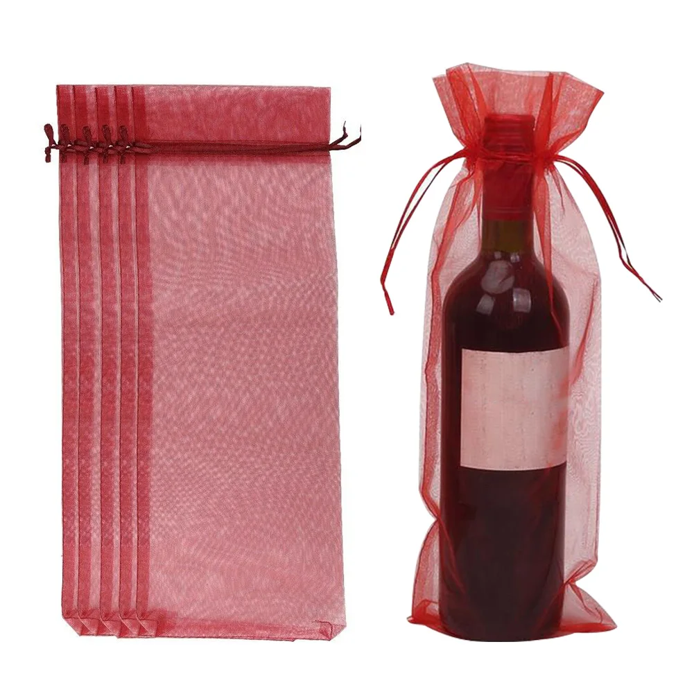 

Модный Подарочный пакет для винной бутылки, 10 шт., однотонные товары вечерние, хранение ювелирных изделий, упаковка из органзы со шнурком, уп...