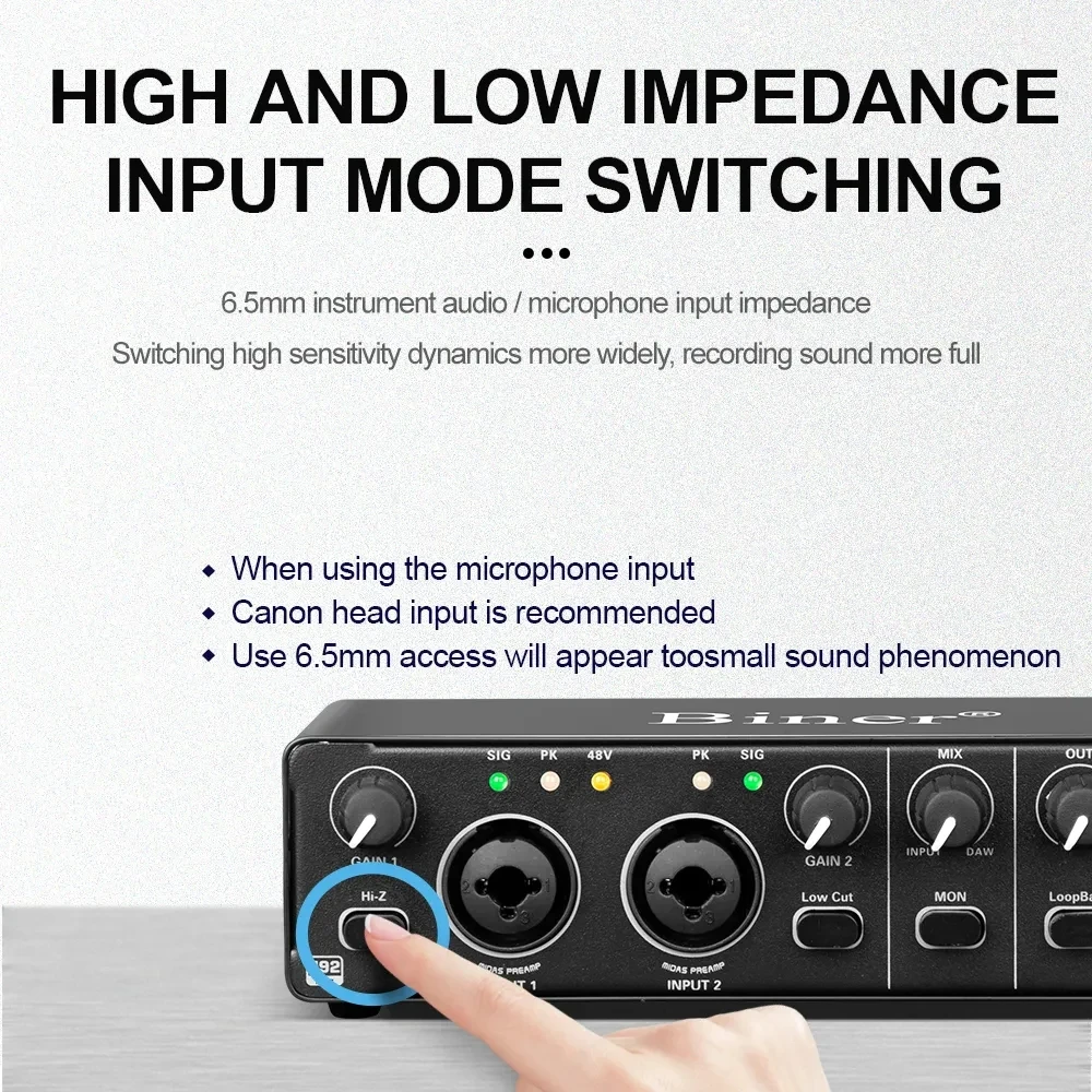 Audio Interface Sound Card With Monitor Mixing Console Studio Recording Microphone 48V Phantom Power Sound Mixer enlarge
