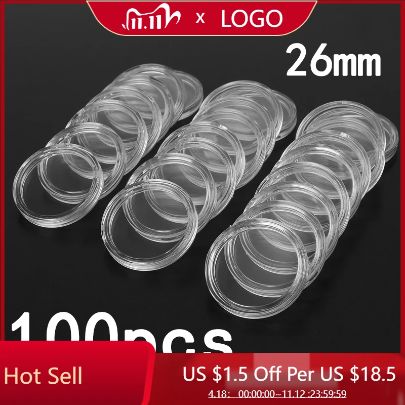 

100Pcs 26mm Clear Round Plastic Coin Holder Containers Storage Boxes Case Capsule Coin Collection Holder Containers Plastic Case