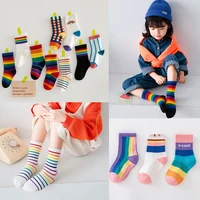 3 pairslot cute children socks for girls boys fashion rainbow stripes sock cotton autumn winter warm sock kids accessories 2022