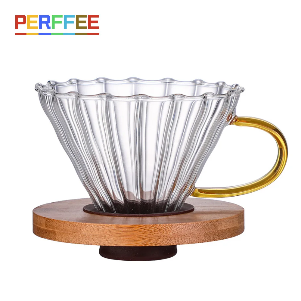 

Coffee Dripper V60 Glass Funnel Drip Coffee Maker V01 V02 Filter Transparent Reusable Pour Over Brewing Cup with Wooden Holder