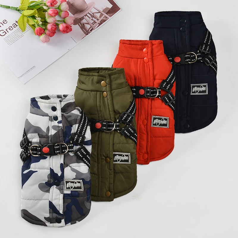 

Зимняя одежда для собак для маленьких собак, светоотражающий регулируемый водонепроницаемый лыжный костюм с упряжкой, теплое пальто для ще...