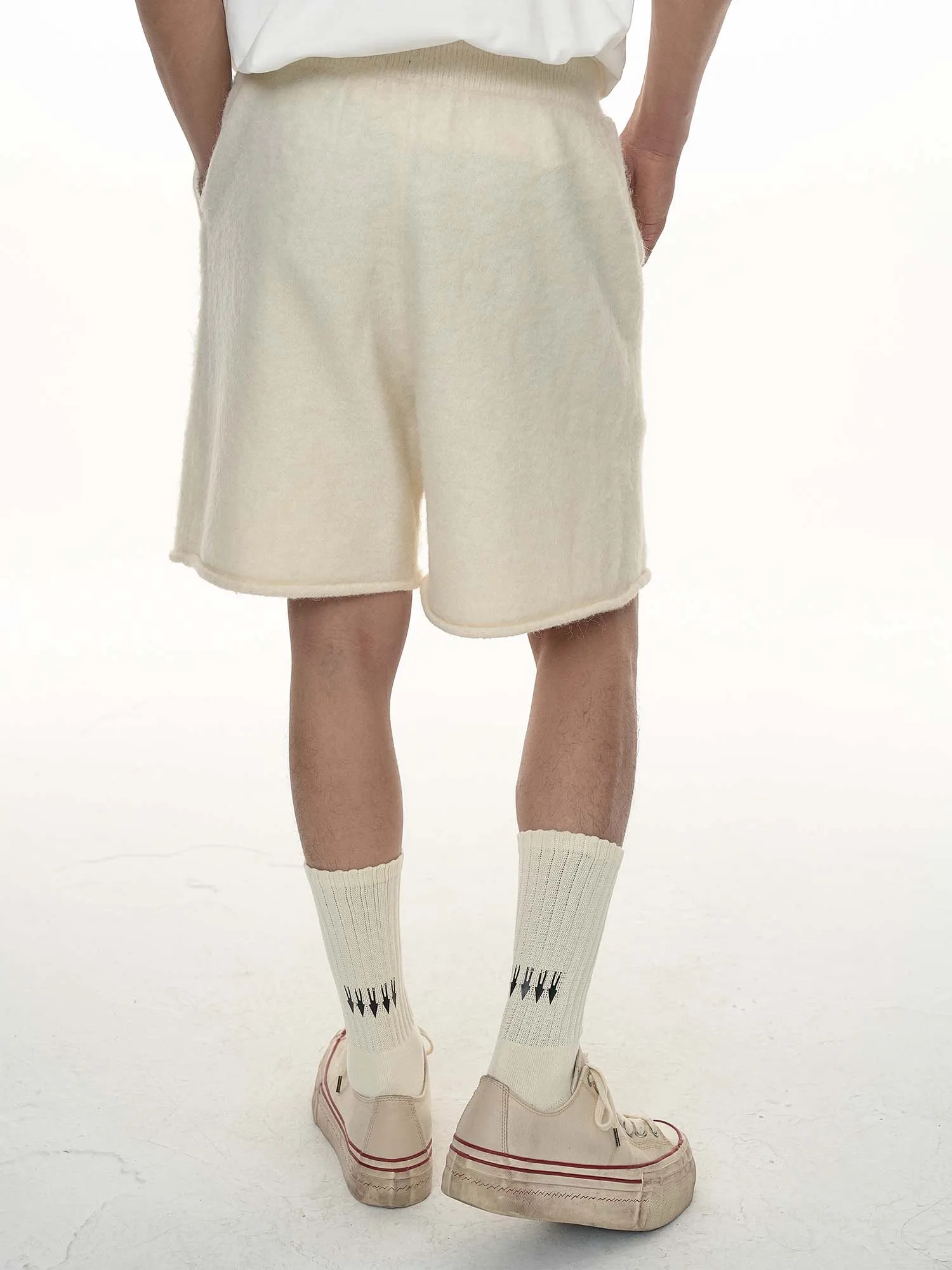 Ek 2024 Spring/Summer Drawstring Woolen Loose Casual Home Shorts Cropped Pants