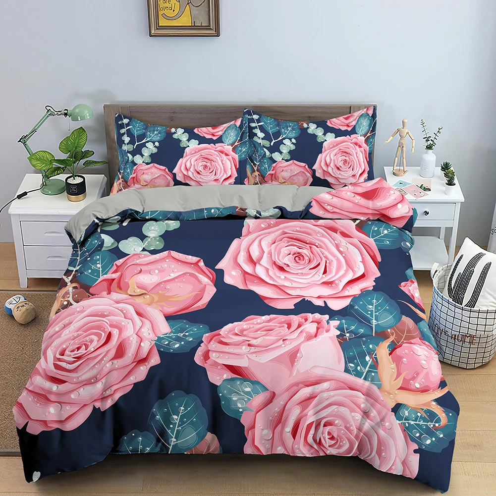 

Duvet Cover Waterdrop Rose Bedding Set Double 210x210 Quilt Cover With Zipper Closure King Size Comforter Cover for Boys