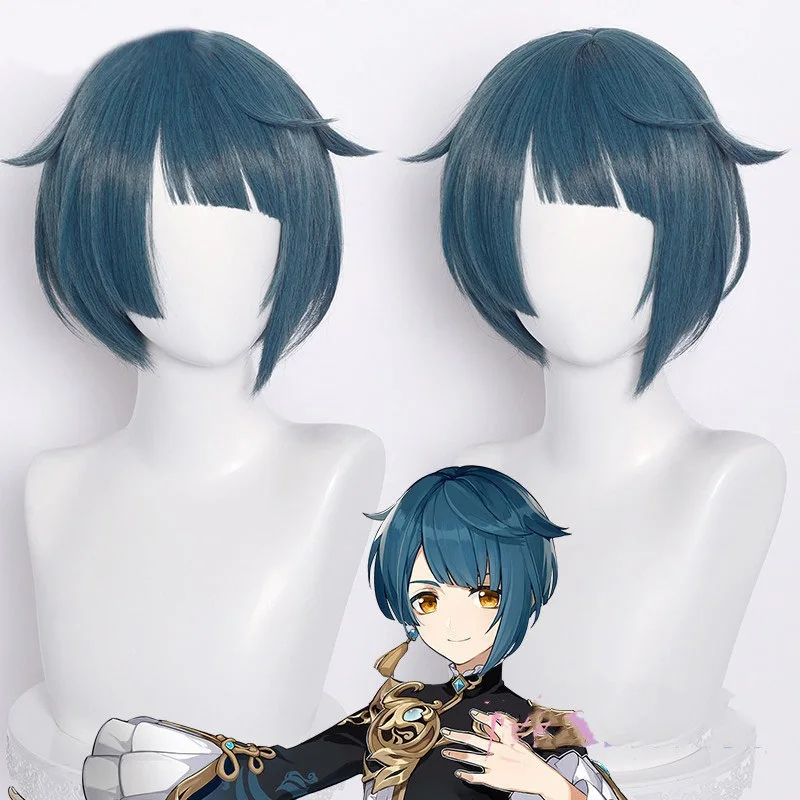 

Genshin Impact Xingqiu Cosplay 30cm Wig Short Grey Blue Wig Cosplay Anime Cosplay Wigs Heat Resistant Synthetic Wigs Halloween