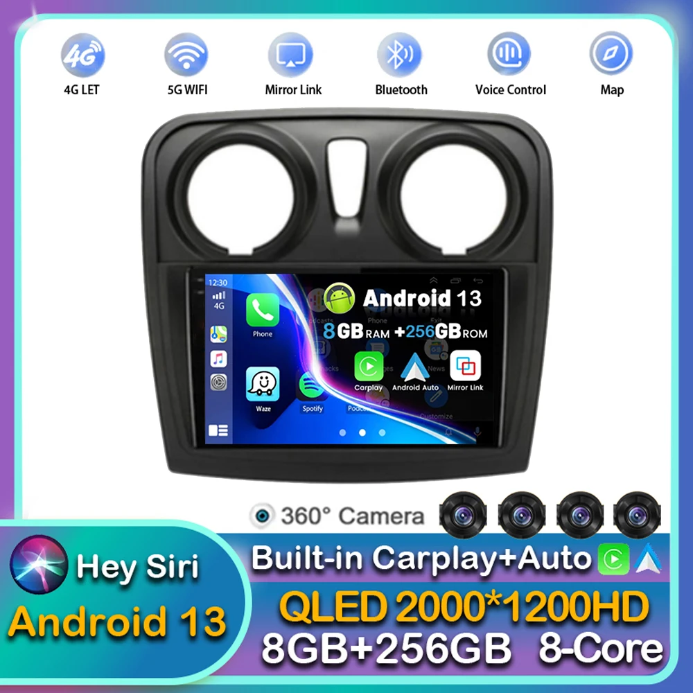 

Android 13 Carplay Auto For Renault Logan 2 Sandero 2 2012 - 2016 2017 2018 2019 Car Radio Multimedia Player Stereo GPS WIFI DPS
