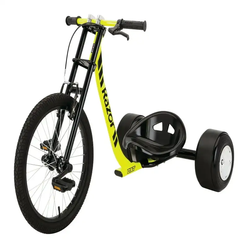 

Trike - Black/Yellow, Steel Frame and Moto Style, Tricycle, Construction, 3-Wheeled Drifting Ride On Tricycle for Teens and Adul