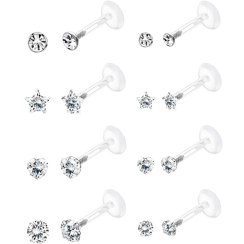 

Серьги-гвоздики WKOUD 16G с внутренней резьбой, для губ, Монро, штанга 8 мм, ювелирные изделия для пирсинга тела