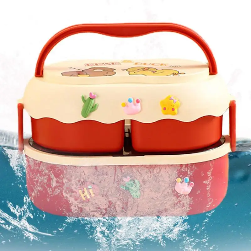 

Lunch Box Containers Cute Leak Proof Double Layer Bento Box With Stickers Portable Large Capacity Bento Style Food Container