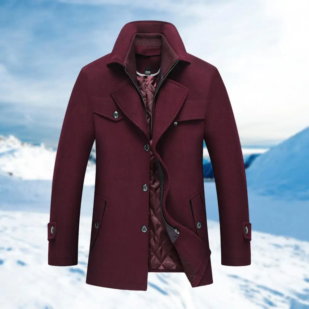 

Men Windbreaker Lapel Stand Double Collar Windproof Woolen Overcoat Autumn Winter Mid-Length Woolen Coat Men Windbreaker